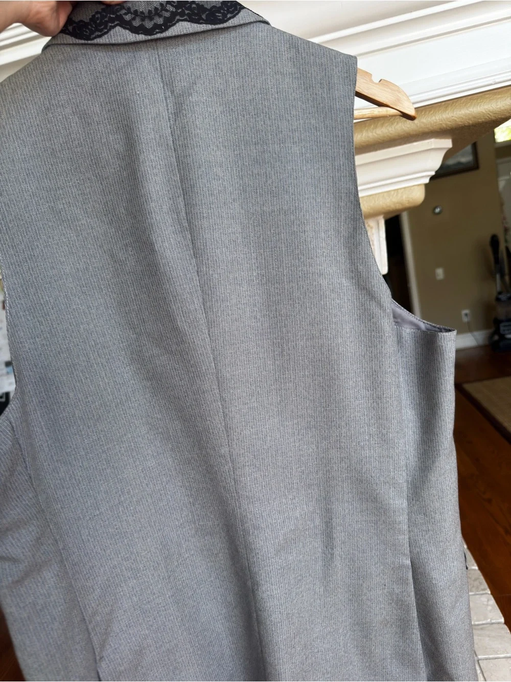 Vintage YSL Made in France Grey Wool Lace Trim Tailored Vest